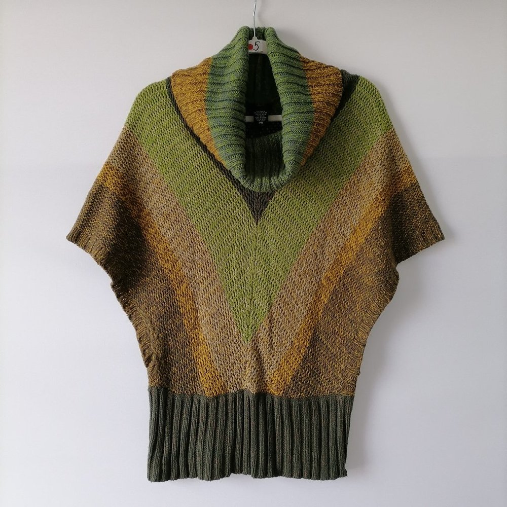 Attyre Womens Multicolor Cowl Neck Retro Knit Poncho Pullover Sweater Size PM